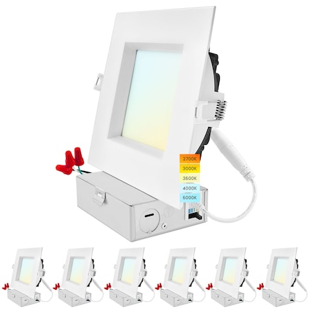 Luxrite 6 Inch Square LED Recessed Downlights 5CCT 2700K-5000K 18W 1800LM Dimmable Wet Rated IC Rated, 6PK LR22644-6PK